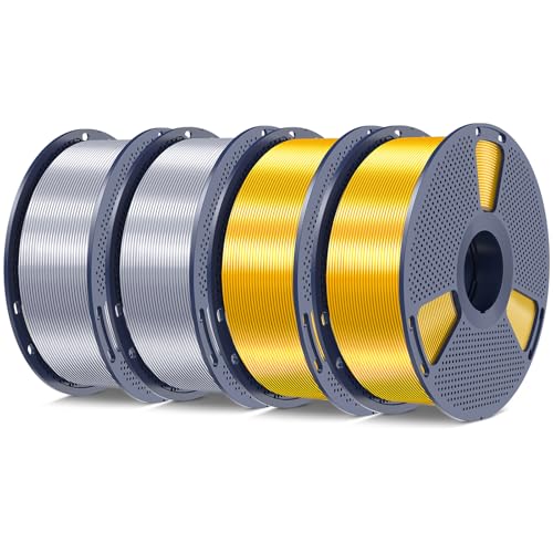 SUNLU Silk PLA+ Filament 1.75mm, Chrome Like Gloss Finish, Smooth Silk Texture, Upgraded Formula for Stable Printing, 4kg(8.8lbs) PLA Plus 3D Printer Filament, Gold+Gold+Silver+Silver