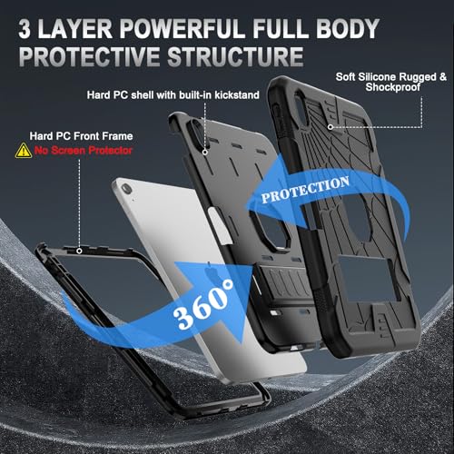 Sibeitu for iPad A16 Case 11th Generation 11 Inch 2025 / iPad 10th Generation Case 10.9 Inch 2022, Rugged Heavy Duty Military Grade Protective Cover Built-in Pencil Holder for i Pad 11/10 Gen, Black