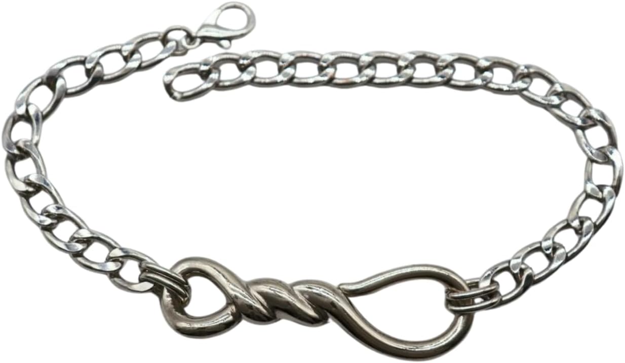 Women Boot Chain Bracelet Set – Twisted Infinity Barb Wire Anklet Jewelry 2PCS, Silver Metal Shoe Accessories for Boots, Punk Goth Western Biker Fashion Wrap Around BC1