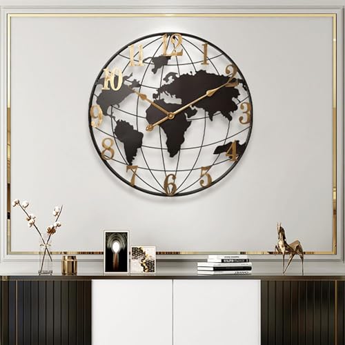 Horloge murale vintage silencieuse en métal noir pour salon et chambre