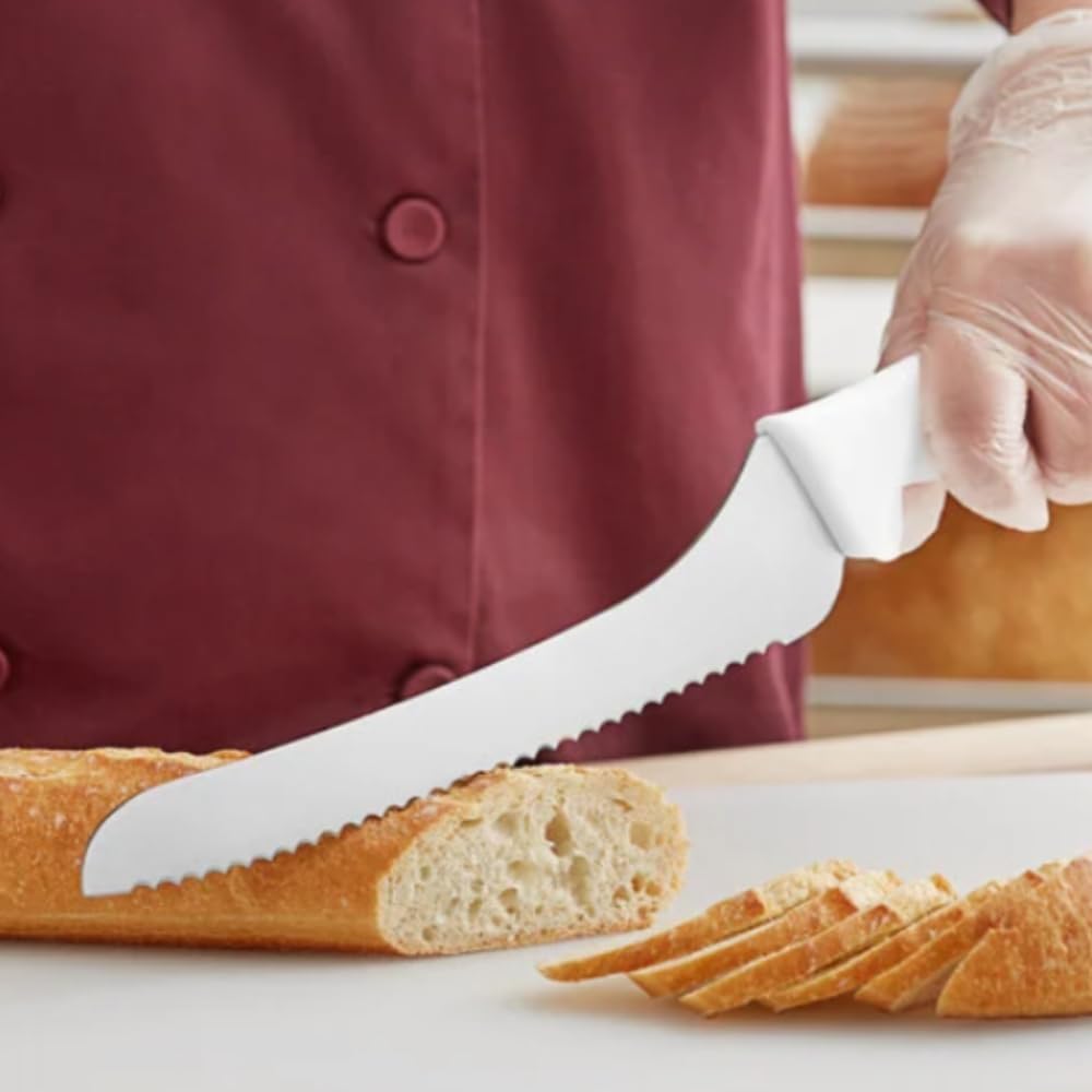 TrueCraftware- 9-1/2” Blade Bread Knife German Steel with White Polypropylene Handle- Razor Sharp Multipurpose Sharp Kitchen Knife for Homemade Bread Crusty Breads Cake Bagel Home Kitchen Restaurants