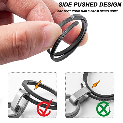 Image of TISUR Titanium Keychain Rings, Split Side Pushing Key Rings Heavy Duty Black Key Ring For Key Chain Carabiner Dog Tag Ring