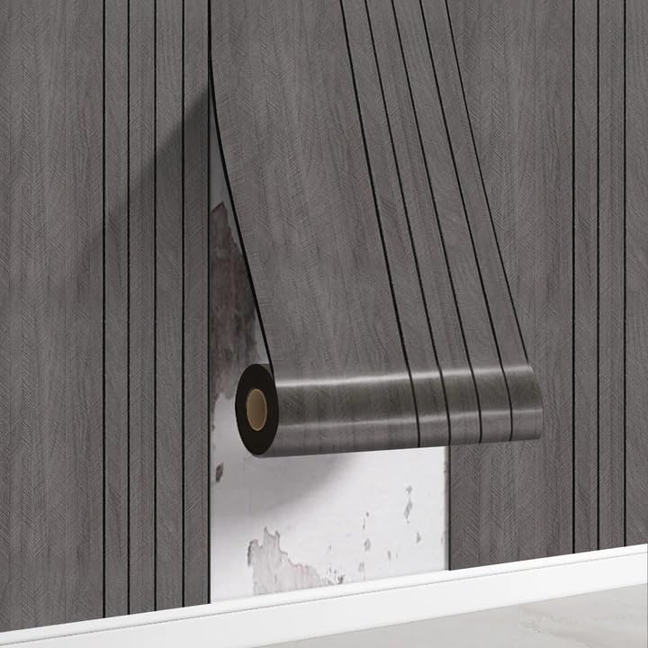 Swehooirt 3MM Thick 3D Self Adhesive Wallpaper Insulating Dark Gray Panel Wallpaper Wood Effect Grating Dampproof Peel and Stick Wall Panels Removable Wall Paper for Livingroom Bedroom