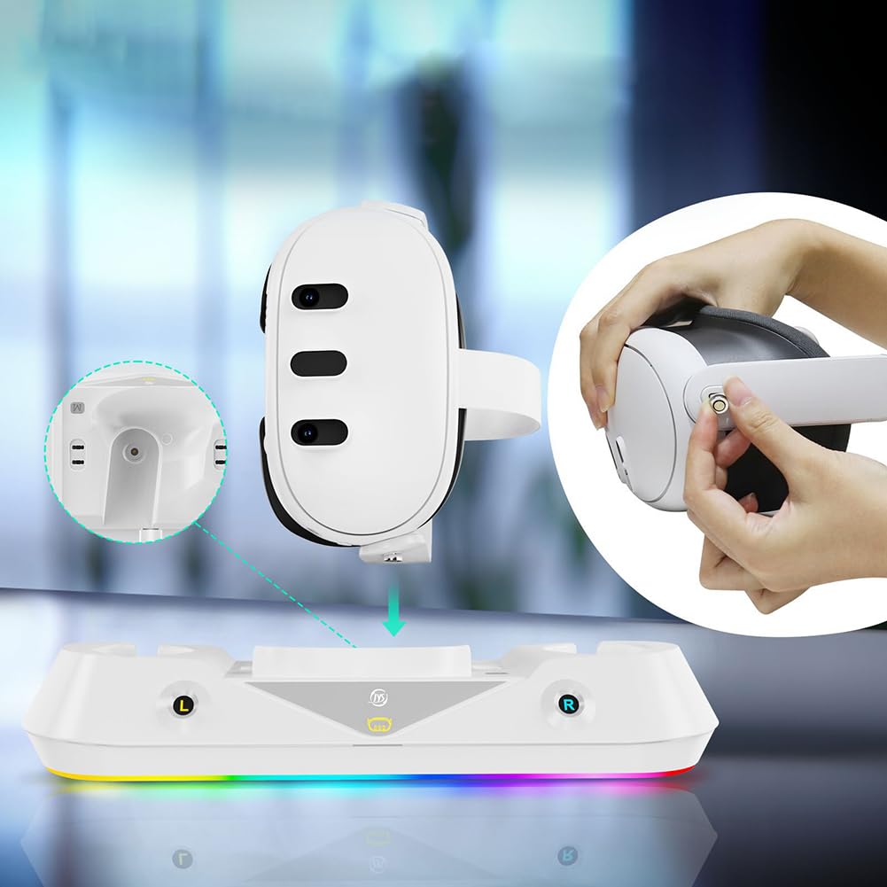 Stacja ładująca JDXFENG oświetlenie RGB zestaw słuchawkowy do rzeczywistości wirtualnej ładowarka z kontrolerem 2 * 1800mAh stacja do ładowania baterii dla 3