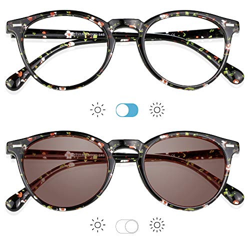 Image of YEIN Bifocal Reading Glasses, Photochromic Brown Sunglasses,for Women /Men(Floral,+0.75 /+3.50 Magnification)