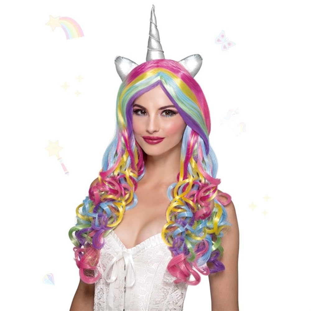 Peluca Arcoíris Y Diadema A Juego | Set De Accesorios De Fiesta De Colores Brillantes, 60 Cm De Largo, Ligera Y Cómoda
