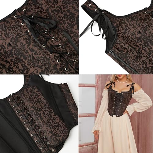 Image of Vintage-Renaissance-Corset-Top for Women-Gothic-Camisole-Overbust-Bustier | Retro floral renaissance corset bustier,women lace-up shapewear, for daily,cosplay, Halloween and themed costume