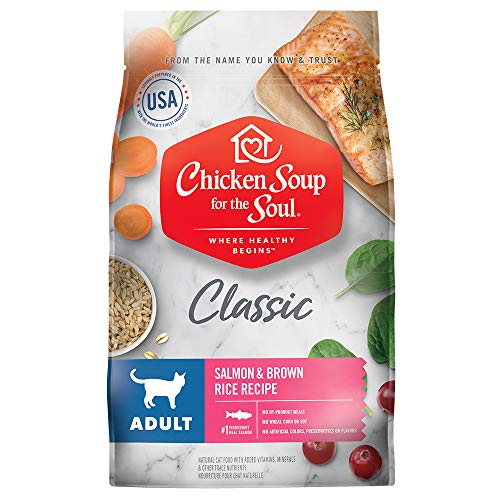 Chicken Soup for The Soul Classic Adult Dry Cat Food, Salmon & Brown Rice Recipe, 4.5 lb. - No by-Product Meals - No Wheat, Corn or Soy - No Artificial Colors, Preservatives, Flavors - Cat Supplies