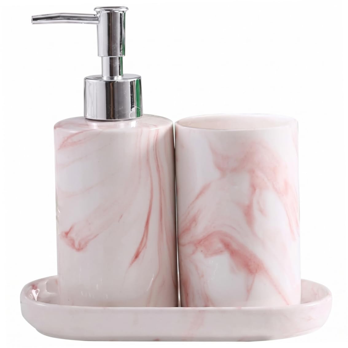 Set 3 Pezzi Porta Sapone e spazzolino da Denti - Set da Bagno in Marmo ceramico di Lusso Nordico, Bicchiere per spazzolino da Denti e portasapone