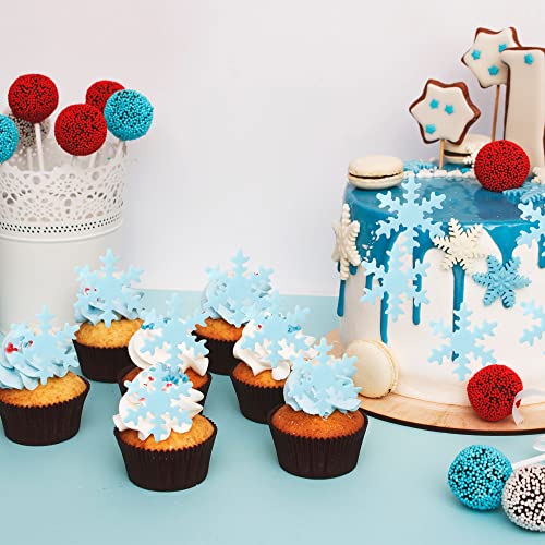 Gyufise 50Pcs Edible Snowflakes Blue Cupcake Cake Toppers Decoration For Chirstmas Winter Frozen Theme Party Supplies #TOP3