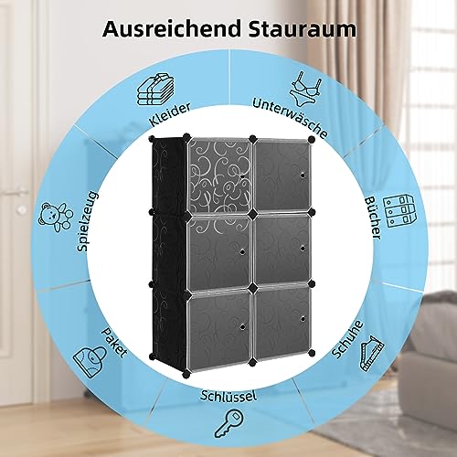 Miniatura 5 de Woltu Armario Modular De 6 Cubos, Organizador De Almacenamiento De Paneles De Plástico Con Puertas De Imán, Para Zapatos, Juguetes Y Libros, Negro