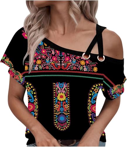 Womens Summer Trendy Cold Shoulder Short Sleeve T Shirts Criss Cross Casual Loose Tunic Shirts Tops Blouses3