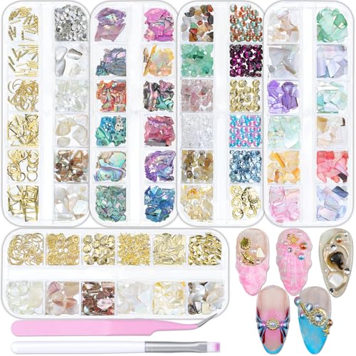 Seashell Nail Charms,5 Boxes 3D Nail Art Irregular Iridescent Nat...