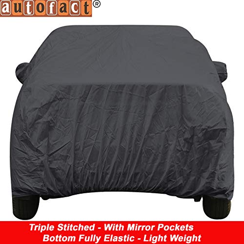 Image of Autofact Car Body Cover with Mirror Pockets Compatible for Renaults Duster (Triple Stitched, Bottom Fully Elastic, Dark Grey)