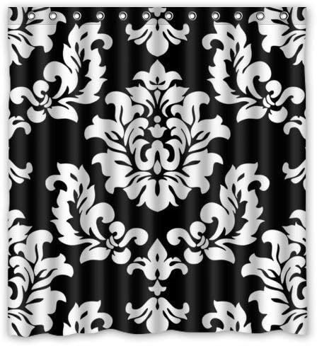 Amazon Assanu 黒と白のダマスク柄シャワーカーテン3d印刷12フック71インチの防水コーティングされたポリエステル生地のバスルーム シャワー カーテン ホーム キッチン オンライン通販