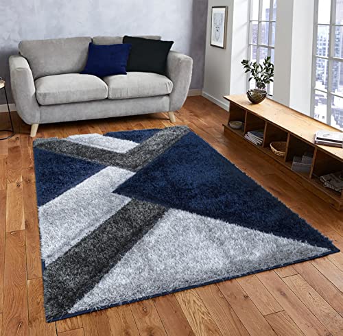 Image of Modern 3D Shaggy Rugs Geometric Carved Design Large Area Rugs Soft Thick Fluffy Rug for Living Room Bedroom Small Floor Mats (Blue Grey, 120 x 170 cm)