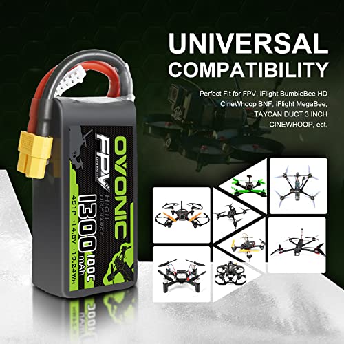Ovonic 4S Lipo Battery 100C 1300Mah 14.8V Lipo Battery With Xt60 Connector For Rc Fpv Racing Drone Quadcopter #TOP4