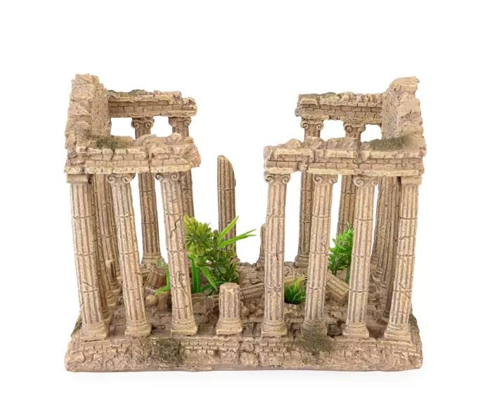 Happet Aquarium-Dekoration Griechische Ruinen Säulen 20cm, Realistischer Tempel im Antiken Stil, Stein-Aquarium-Dekoration Versteck für Fische, Antik Ornament für Süßwasser & Salzwasser Becken