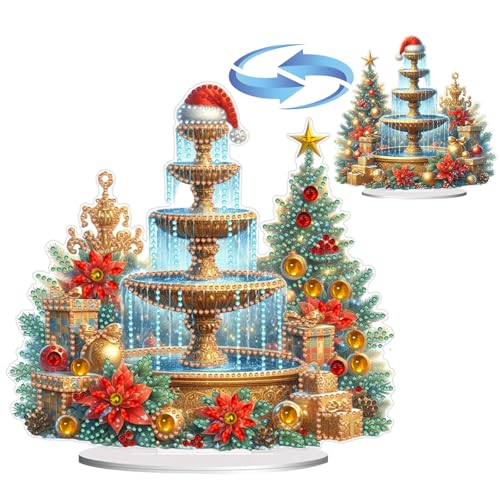 CXINLky DIY Diamond Art Painting Natale decorazione da tavolo 5D Diamond Painting Natale decorazione da tavolo, pittura con diamanti in piedi per principianti, regalo per la casa, fontana decorativa