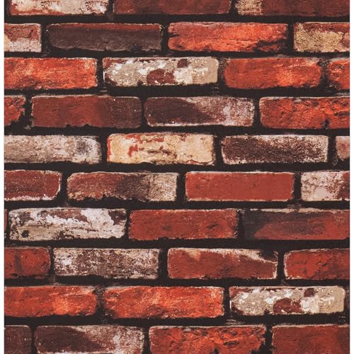 FENTIS Papel Pintado Autoadhesivo Rojo Marrón y Naranja Papel de Pared de Ladrillo Vintage Rollo Rústico para Cocina Dormitorio Sala de Estar 44,5x500cm