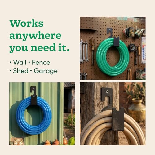 Image of UGAOO Pipe Holder Wall Mount | Garden Pipe Holder | Hose Holder | Water Pipe Holder Wall Mounted | Garden Hose Hanger | Heavy Duty Steel | Rust Resistant - Black
