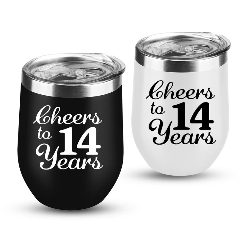 14th Anniversary Wedding Gifts 2 Pack Wine Tumblers 12 oz