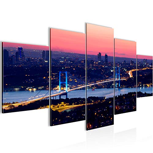 Runa Art - Tableau Istanbul Turquie 200 x 100 cm 5 Parties XXL Decoration Murale Dessin Bleu 603851a