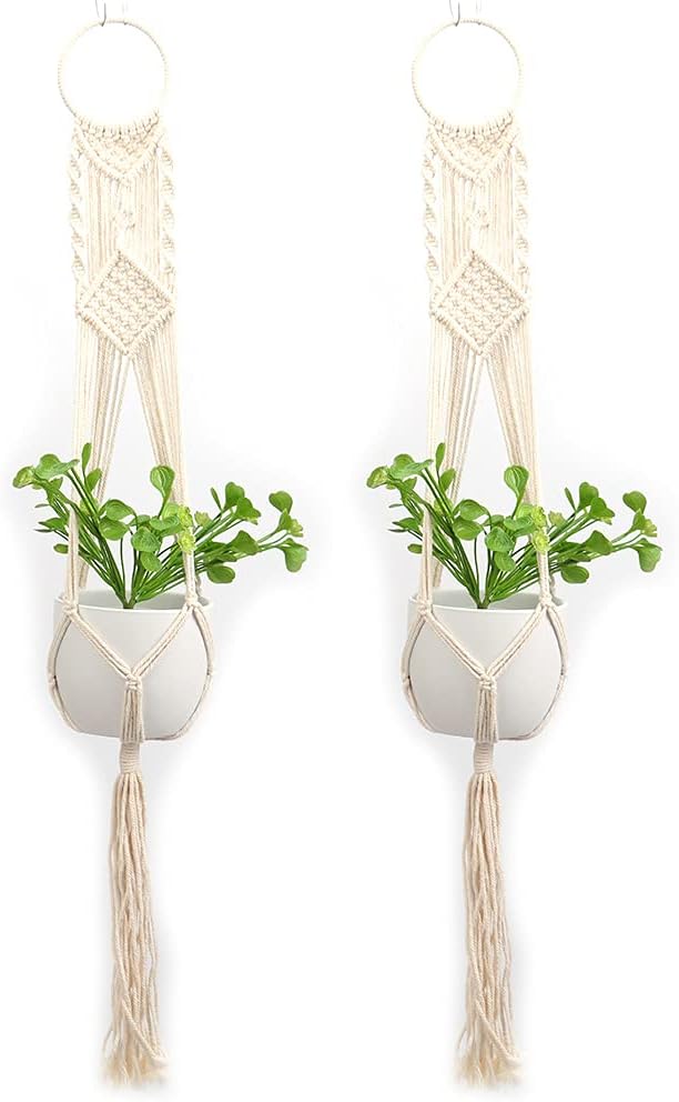 Tiardey 2 Pcs DIY woven cotton rope flower pot Hanger