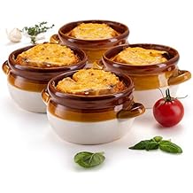 KooK French Onion Soup Bowl, French Onion Soup, Crock, Oven Safe Bowl, Ceramic, Handles, Stoneware, Dishwasher, Microwave, Oven & Broil Safe 16oz Standard Capacity & 18oz Full Capacity Set of 4