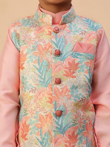 Image of Pro-Ethic Style Developer Kids Kurta Set For Boys With Waist Coat, Ethnic Wear for Diwali, Eid, Raksha Bandhan, Jacquard, Floral Print (Pack of 1)