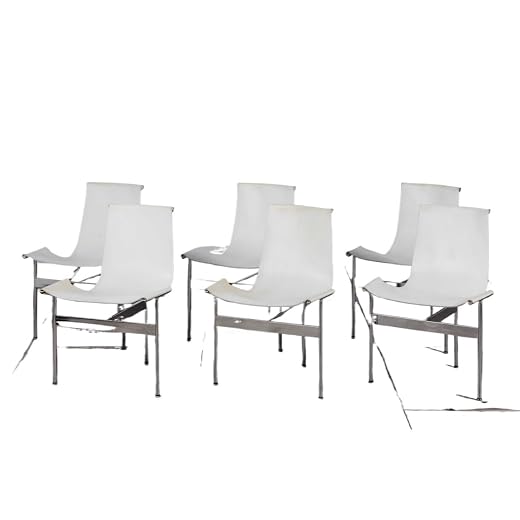 Vintage Dining and Living Room Chairs, Set of Six Three-Legged Chairsin, Iconic Sling-Back T Chairs，Dining Chairs for Dining Room, Kitchen, and Living Room（White) Kitchen Dining Room Home Furniture