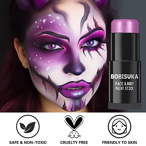 Bobisuka Purple Face Body Paint Stick, Cream Blendable Eye Black Sticks For Sports, Waterproof Facepaints Foundation For Halloween Special Effects Ursula Widowmaker Dabi Cosplay Costume Parties Sfx Makeup Kit #TOP4