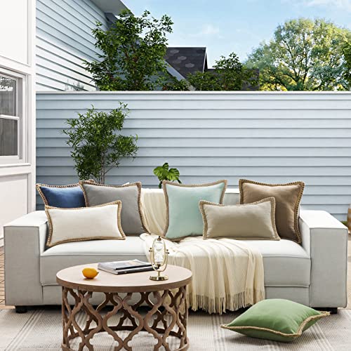 Phantoscope Pack Of 2 Farmhouse Decorative Throw Decorative Pillow Cover Burlap Linen Trimmed Tailored Edges Light Turquoise, Plain, 22 X 22 Inches, 55 X 55 Cm #TOP6