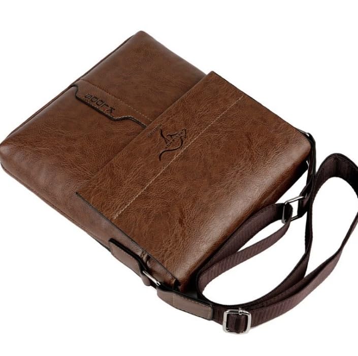 Image of KELLANDY Men's Leather Messenger Bag, Brown Crossbody Shoulder Bag with Adjustable Strap, Business Travel Satchel