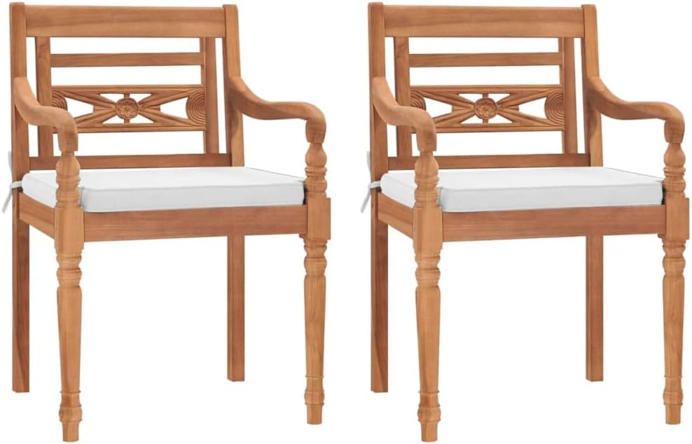 Batavia Chairs 2 pcs,Visitor Chair, Office Chair,Rustic Kitchen Chairs,Conference Room Chairs,Easy Assembly,Used in Kitchen,Office or Sitting Area, with Cushions Solid Teak Wood