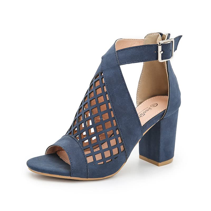 HINDOLA Women's Ankle-Strap Heeled Sandal Black High Heels Fashion Cutout Sandals