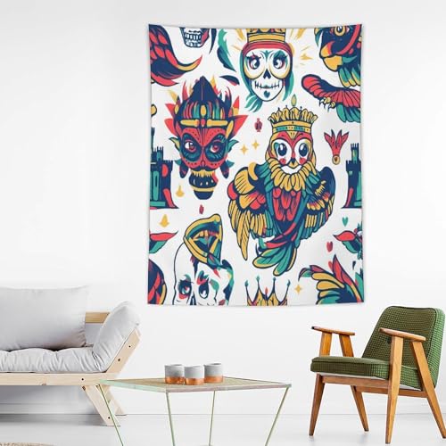 Tapiz de pared vertical con patrón de tatuaje colorido y divertido 3
