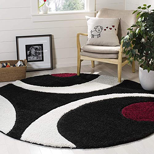 Image of Round Shaggy Fur Rugs and Carpet for Bedroom, Living Room (8x8 Feet Round, Black,Ivory)