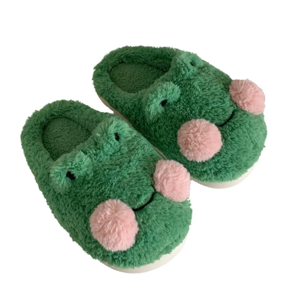 Fuzzy Slippers for Women Cute Plush Frog Slippers Funny Animal Slippers for Girls Cozy Comfy Home Floor Slippers