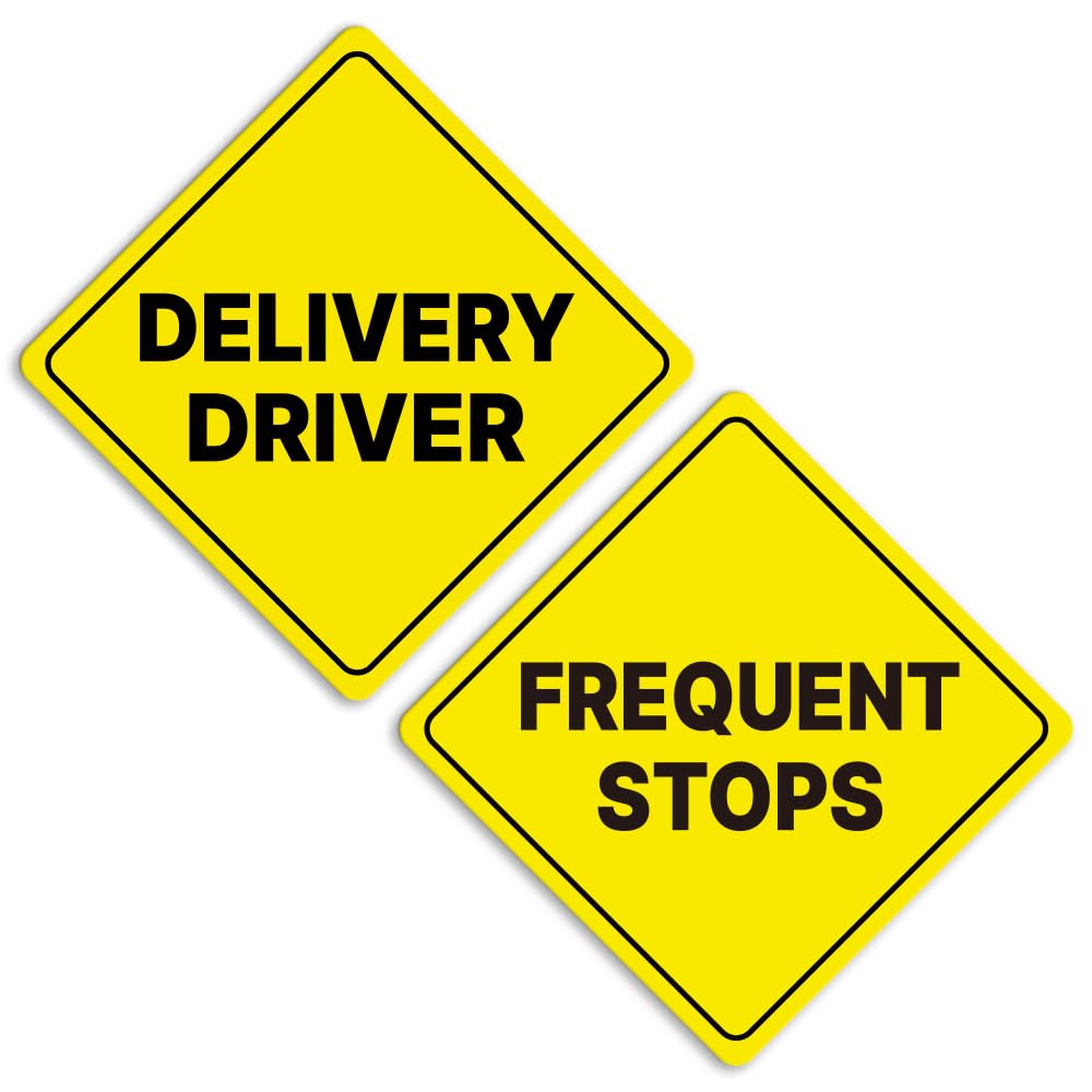 Geekbear Yellow Delivery Driver Frequent Stops Car Sign - Sticker Or Magnet & Color Options, Weather-Resistant - Diamond Shape 6.8 X 6.8 In (, Reflective Magnet)