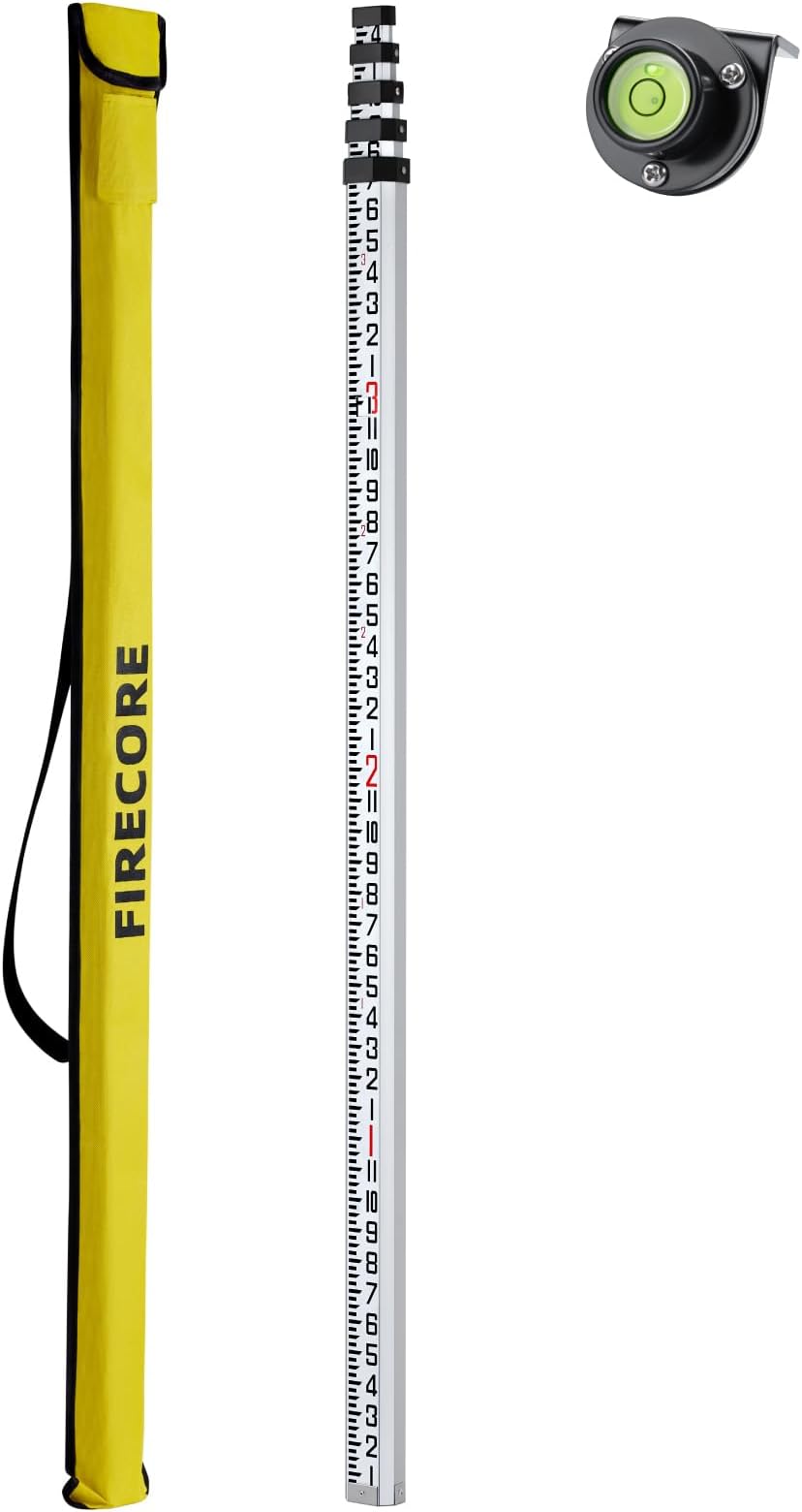 Firecore 16-Foot Aluminum Grade Rod - 10ths, 5 Sections Telescopic with Bubble Level-FLR500B
