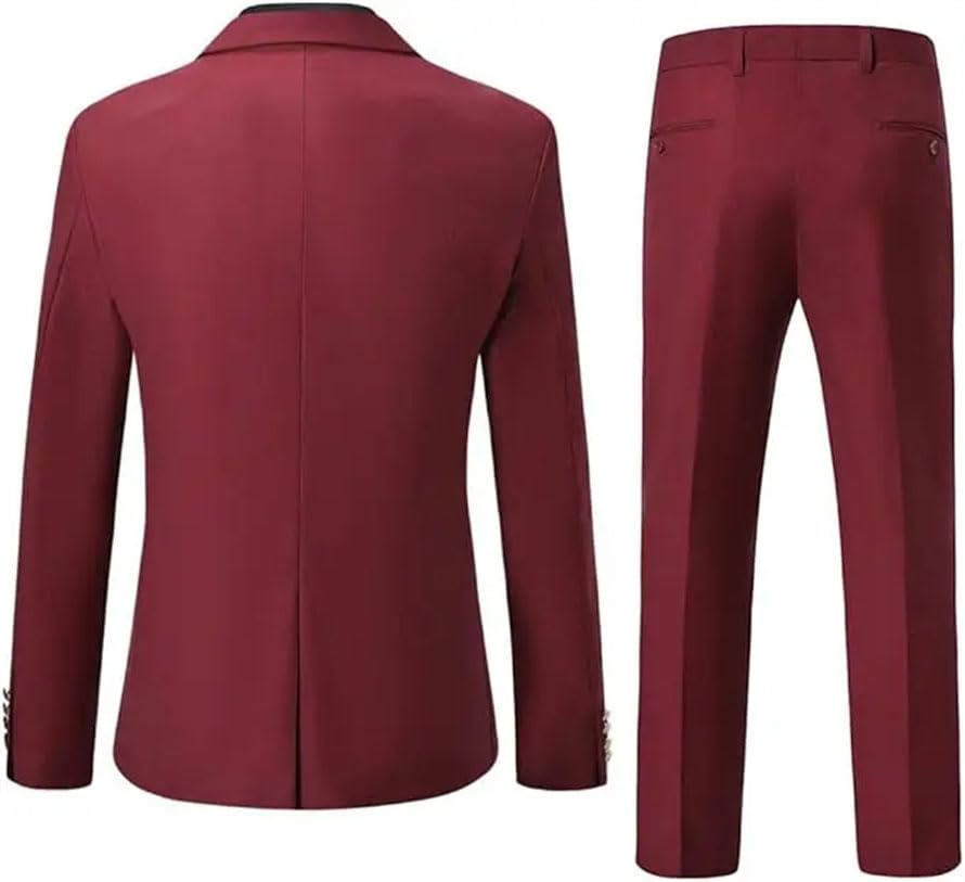 Men Blazer 2-Piece Suit Double Breasted Contrast Color Slim Blazer and Pant for Formal Wedding2