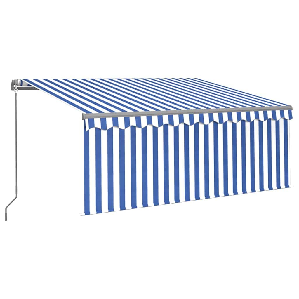 Store banne manuel 3,5x2,5m bleu et blanc, auvent de terrasse rétractable en aluminium