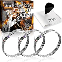 Phoenix Electric Guitar Strings 3set Nickel Balanced Sound Quality Tension Resistant Pole End Color Separation/Includes Cleaning Cloth & Pick Hybrid
