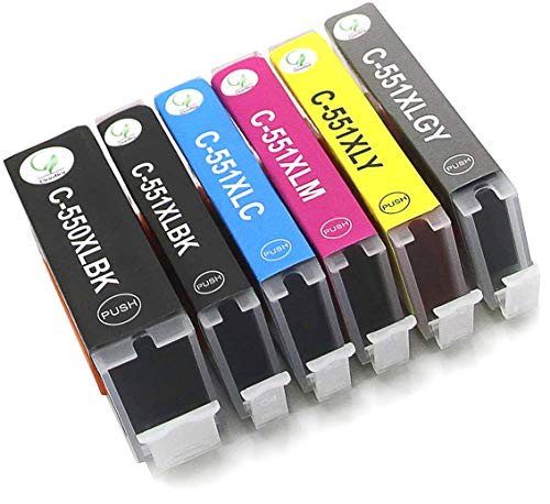【Sostituisce Contenuto】Cartucce di inchiostro compatibili per cartucce d' inchiostro Canon PGI-550 CLI-551 compatibili ad alta resa (1PGBK, 1BK, 1C, 1M, 1Y, 1GY) Kit 10. Incredibile costo-efficace, facile da installare, con chip ad alta tecnologia perfettamente riconosciuto come marchio OEM.