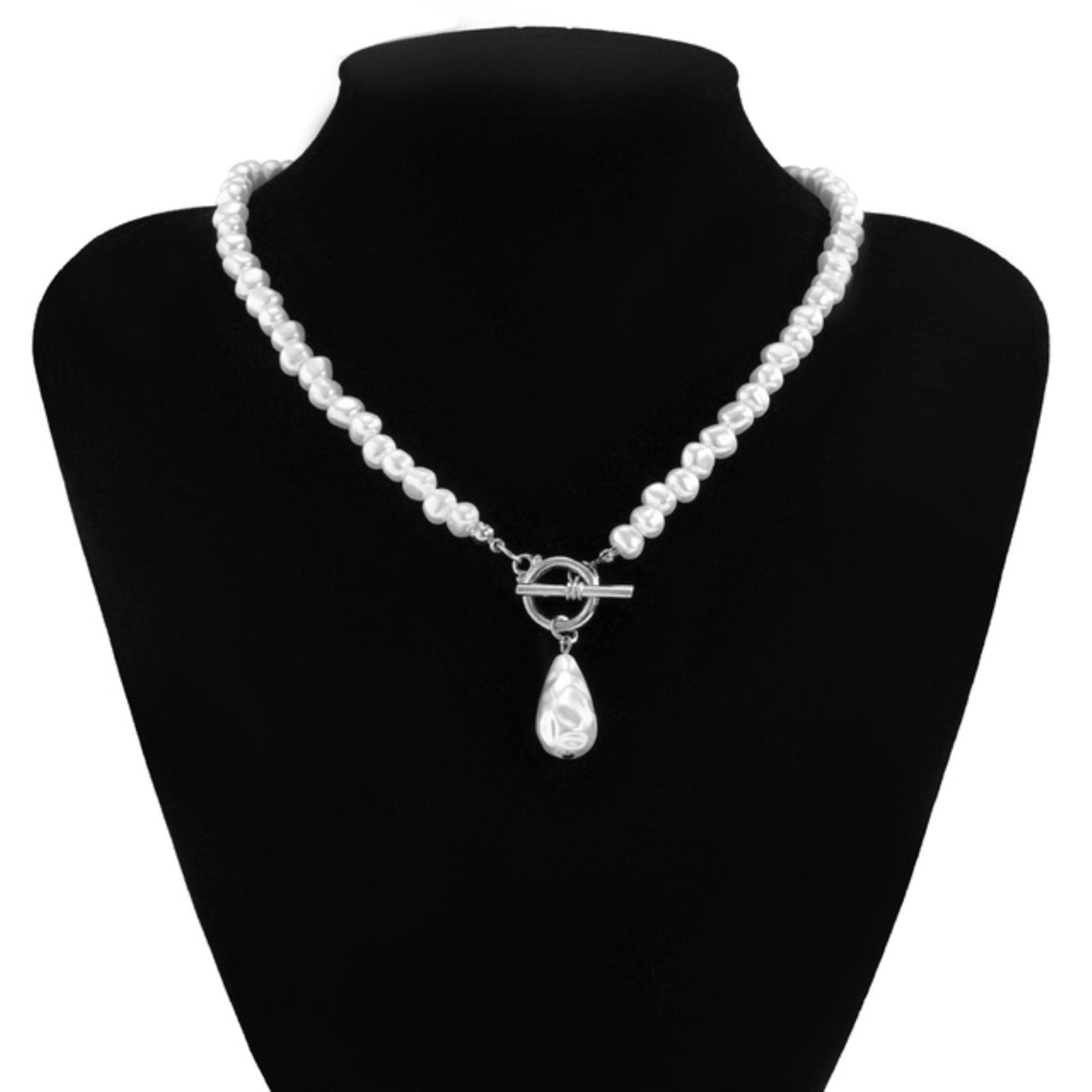 WEITING Bohemian Teardrop-Shaped Imitation Pearls Pendant Necklace For Women Hip Hop Pearl Chain Choker Necklace Jewelry Gifts