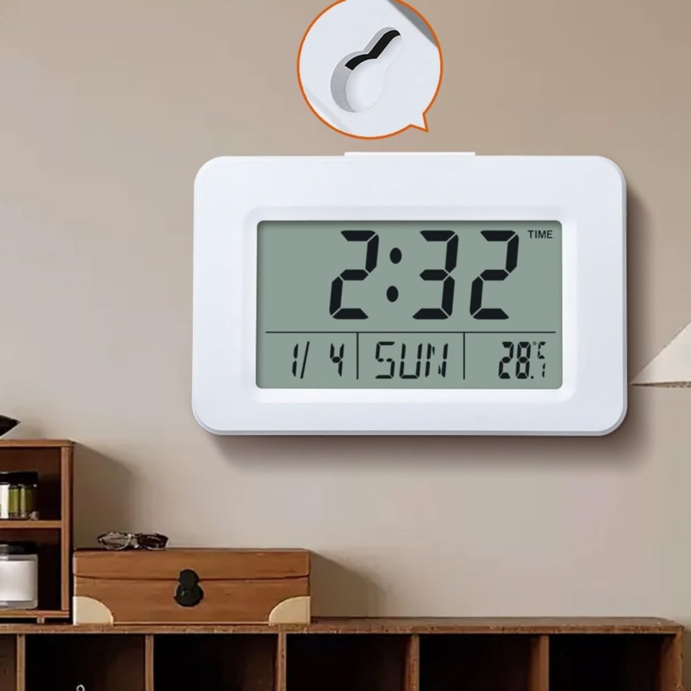 Reloj despertador digital con pantalla LCD para calendario perpetuo, monitor de temperatura y humedad, 9 tonos musicales, formato 12/24h, retroiluminación para dormitorio, escritorio, oficina