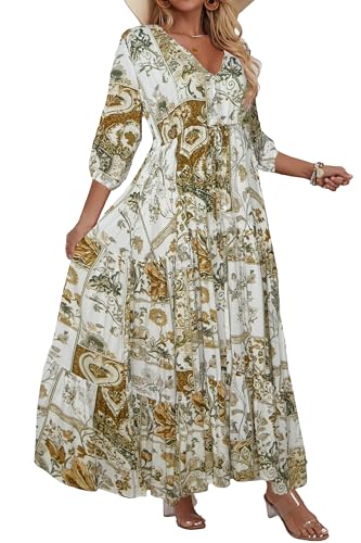 Image of Women Short Sleeve V Neck Floral Print Casual Bohemian Maxi Dresses