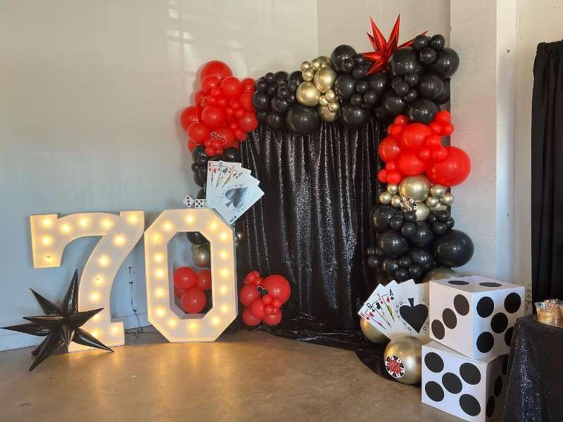 Image of 204Pcs Casino Balloon Garland Arch Kit - Casino Theme Party Decorations with Dice Boxes Large Poker Cards Party Balloons for Birthday Game Night Las Vegas Casino Night Theme Party Decorations