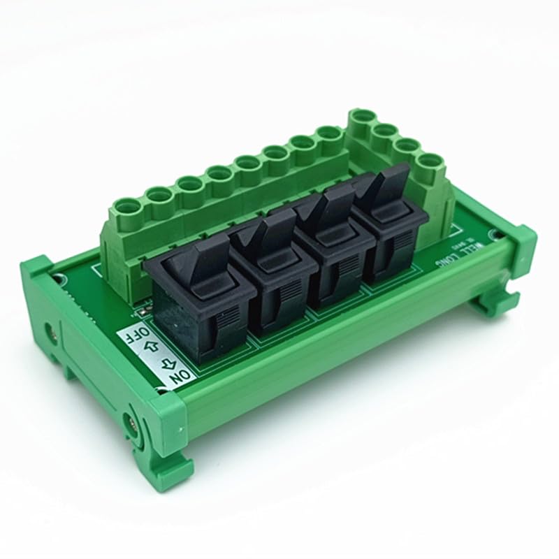 DIN Rail Mount 4 Channel Paddle Switch Power Distribution Strip Module.